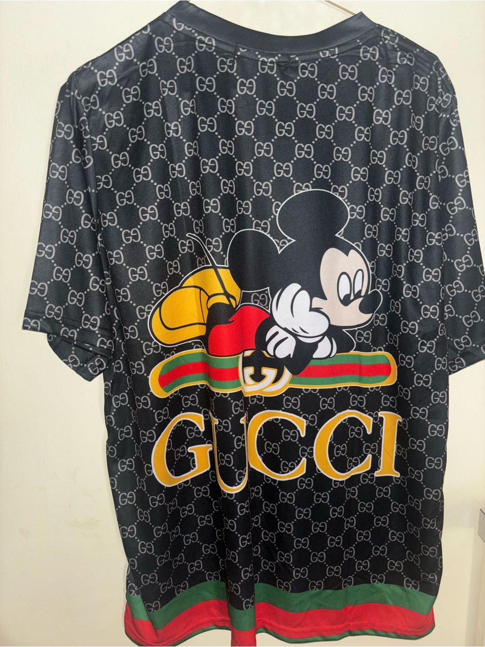 Silk material Black Graphic Mickey Mouse Logo Tee with Gold Accents - Picture 4 of 4